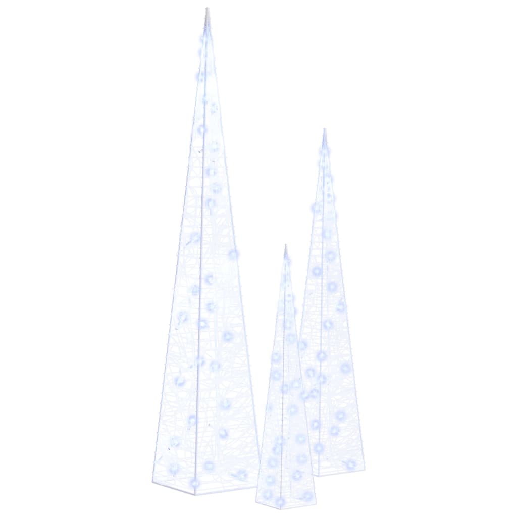 Dekorativt LED lyskjeglesett i akryl blå 30/45/60cm