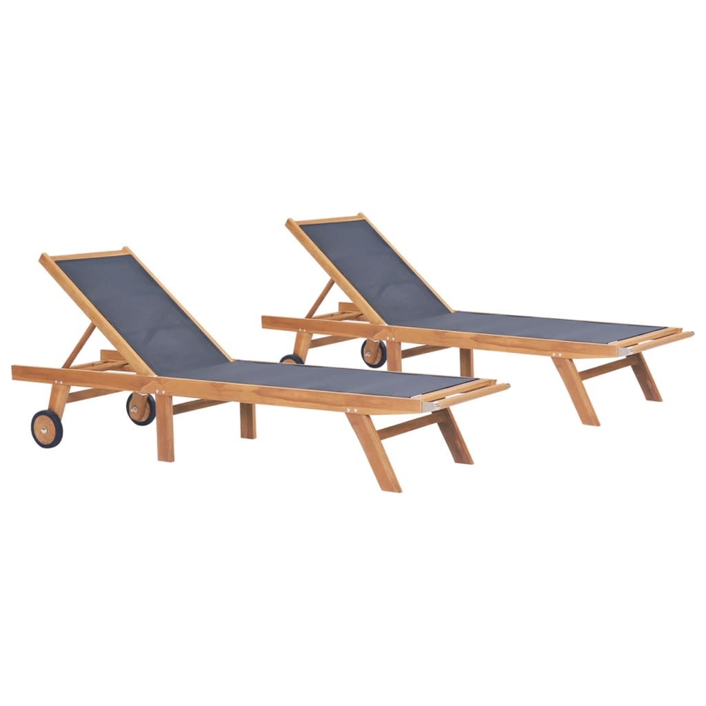 Foldbar solseng med hjul 2 stk heltre teak og textilene