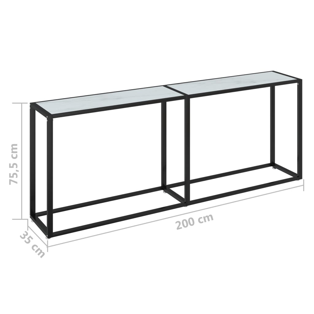 Konsollbord hvit marmor 200x35x75,5 cm herdet glass