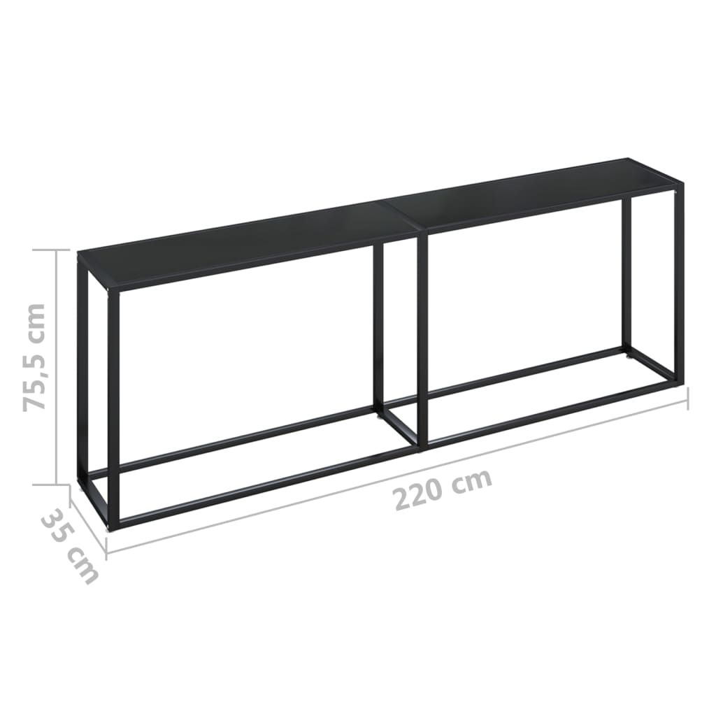 Konsollbord svart 220x35x75,5 cm herdet glass