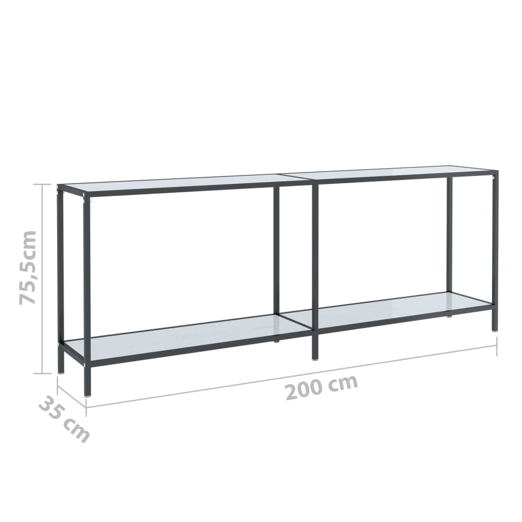 Konsollbord hvit 200x35x75,5 cm herdet glass