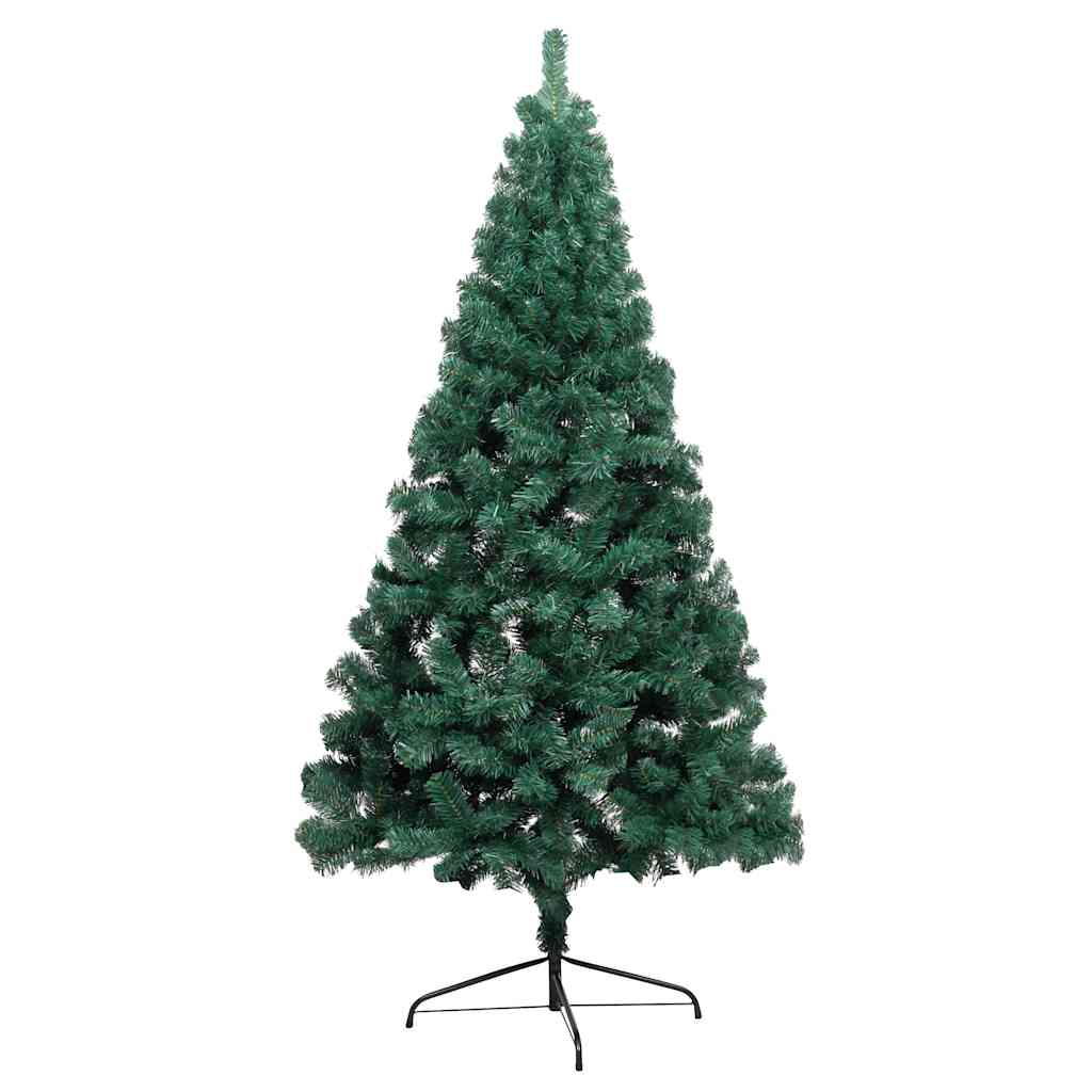 Forhåndsbelyst kunstig halvt juletre med kulesett grønn 210 cm