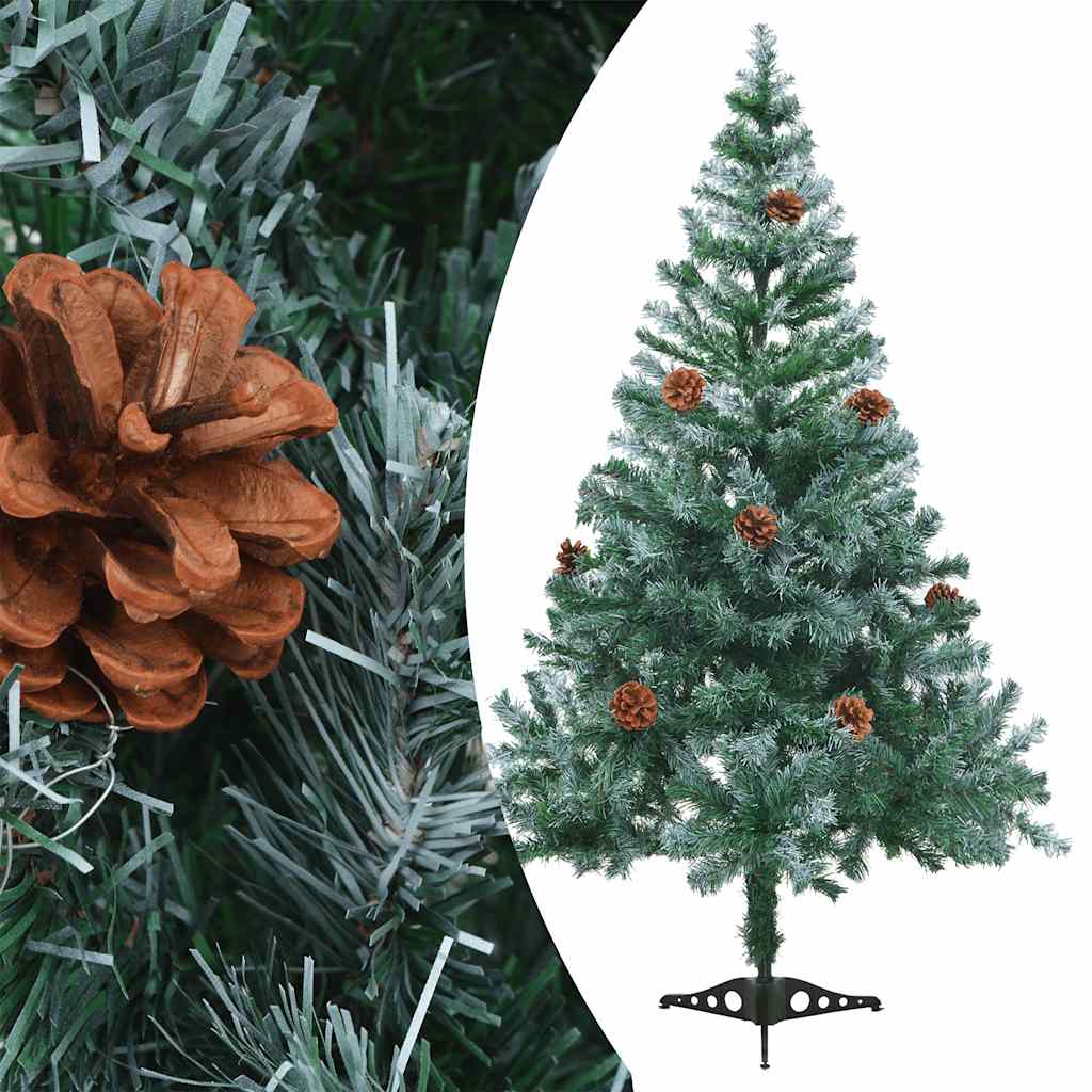 Forhåndsbelyst frostet juletre med kulesett og kongler 150 cm