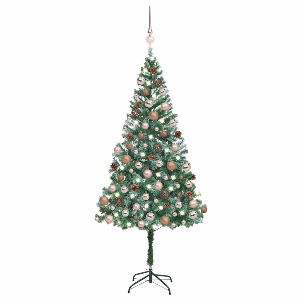 Forhåndsbelyst kunstig juletre med kulesett og kongler 180 cm