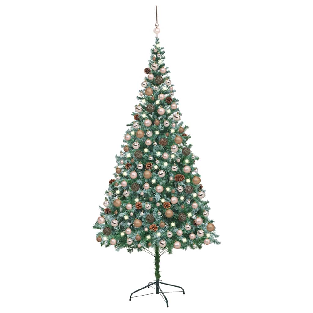 Forhåndsbelyst kunstig juletre med kulesett og kongler 210 cm