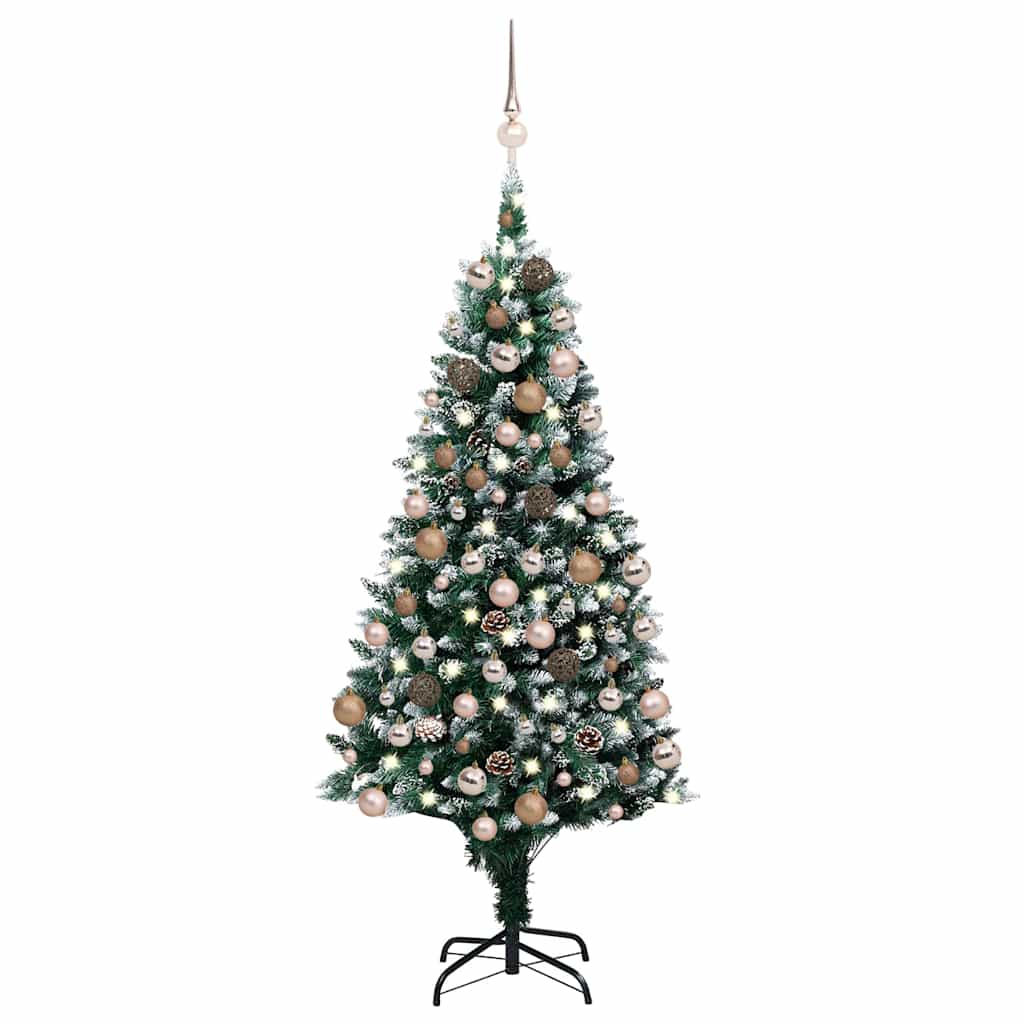 Forhåndsbelyst kunstig juletre med kulesett og kongler 180 cm