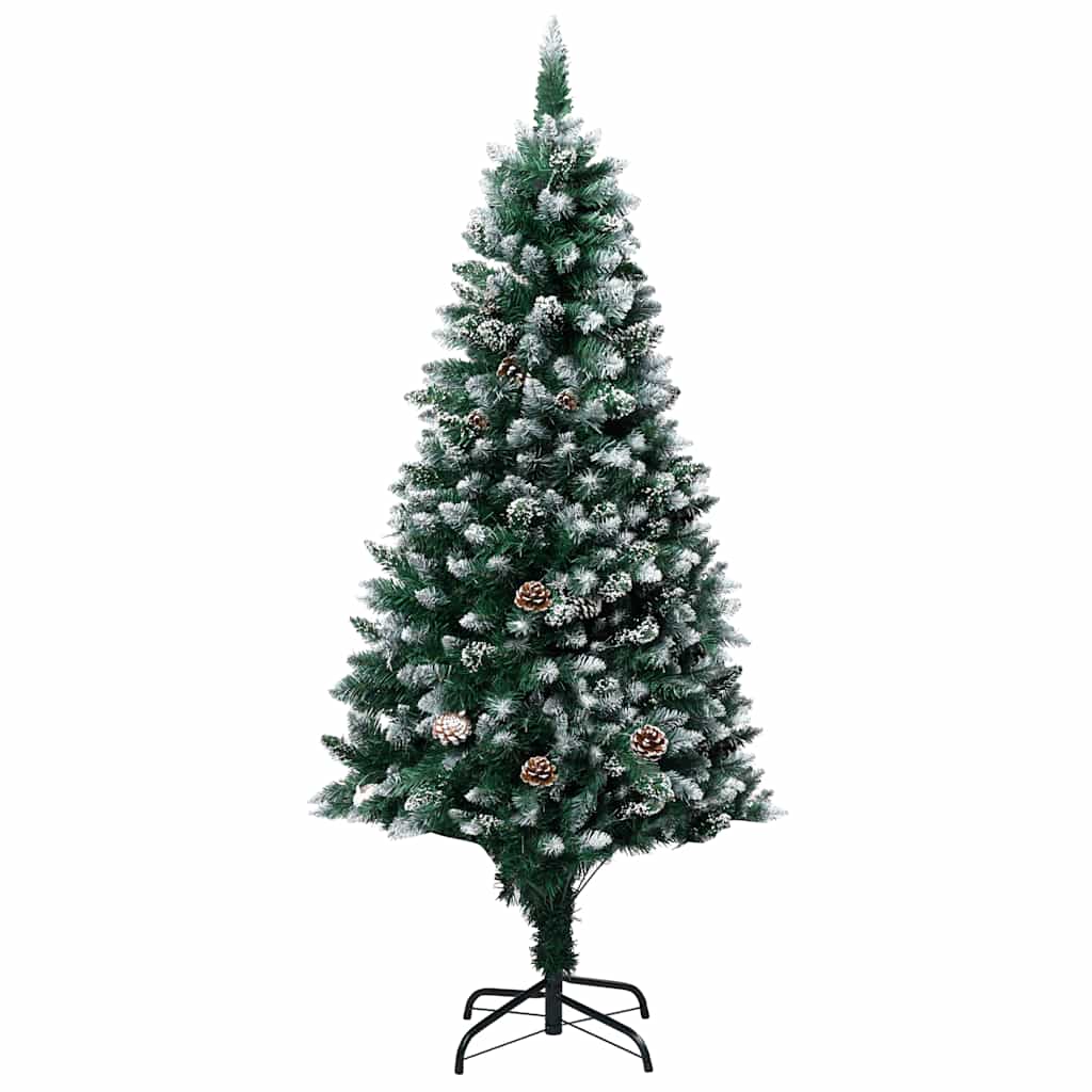 Forhåndsbelyst kunstig juletre med kulesett og kongler 180 cm