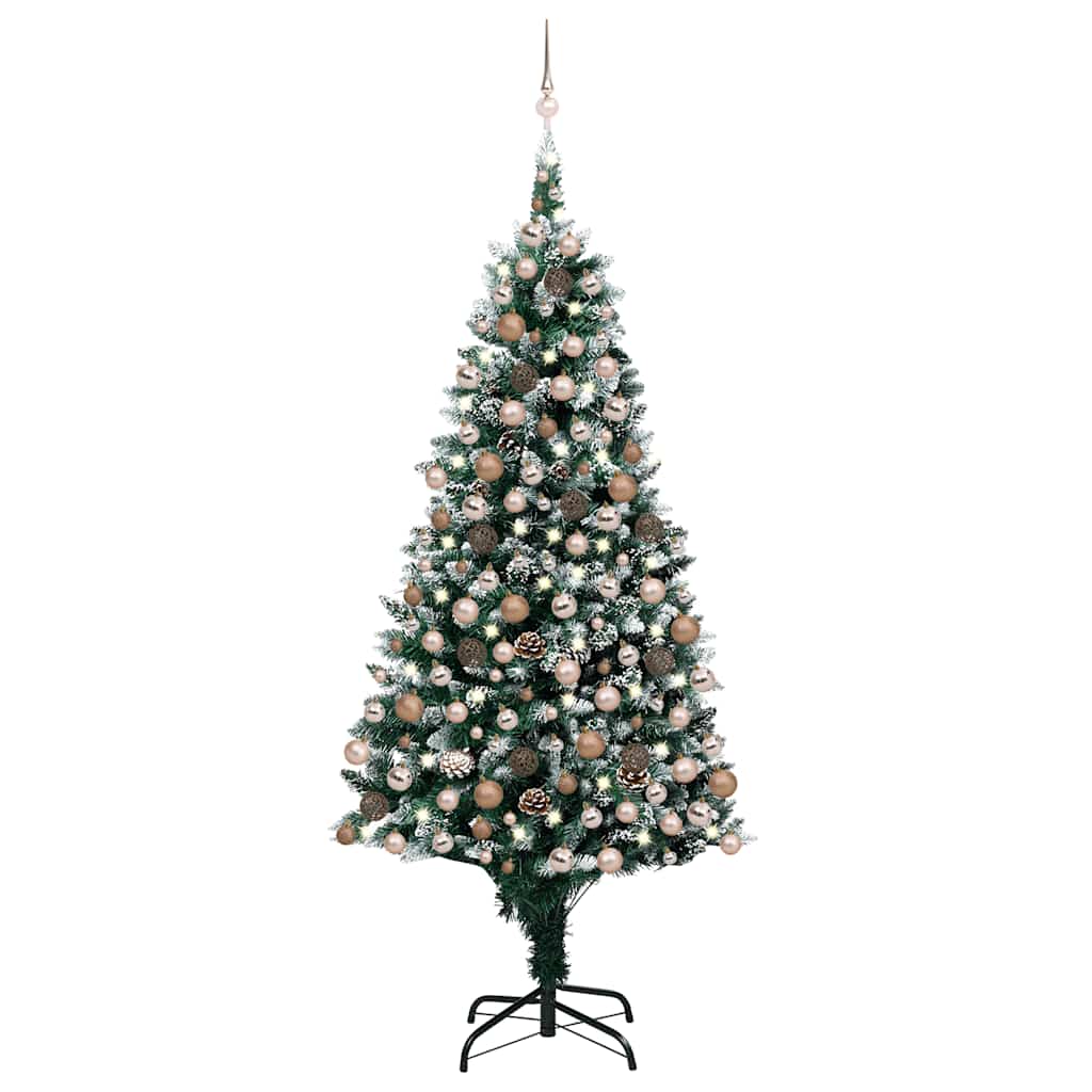 Forhåndsbelyst kunstig juletre med kulesett og kongler 210 cm
