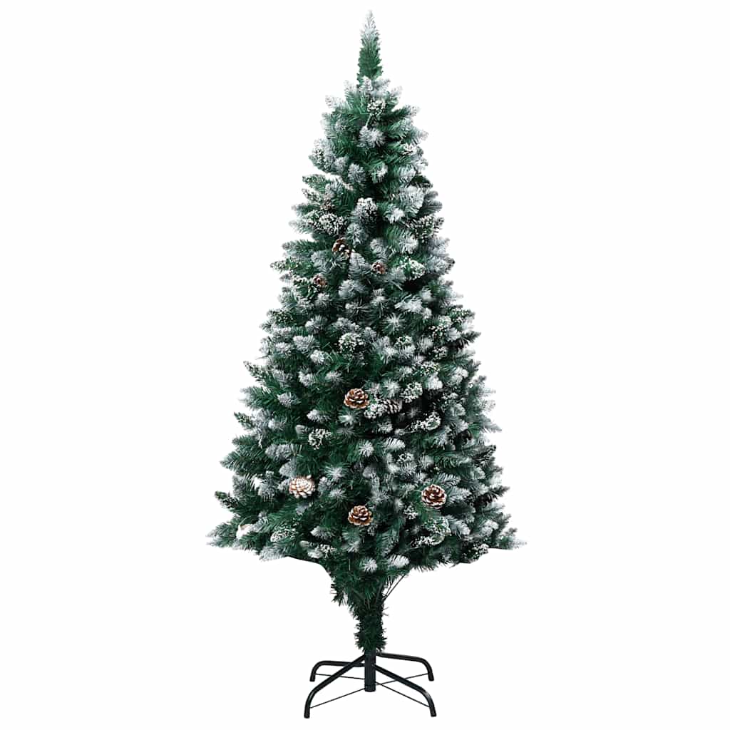 Forhåndsbelyst kunstig juletre med kulesett og kongler 210 cm
