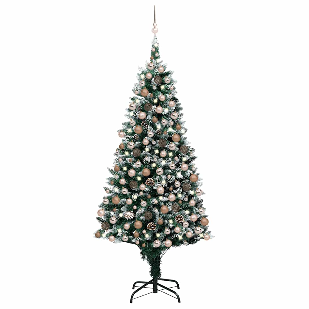Forhåndsbelyst kunstig juletre med kulesett og kongler 240 cm