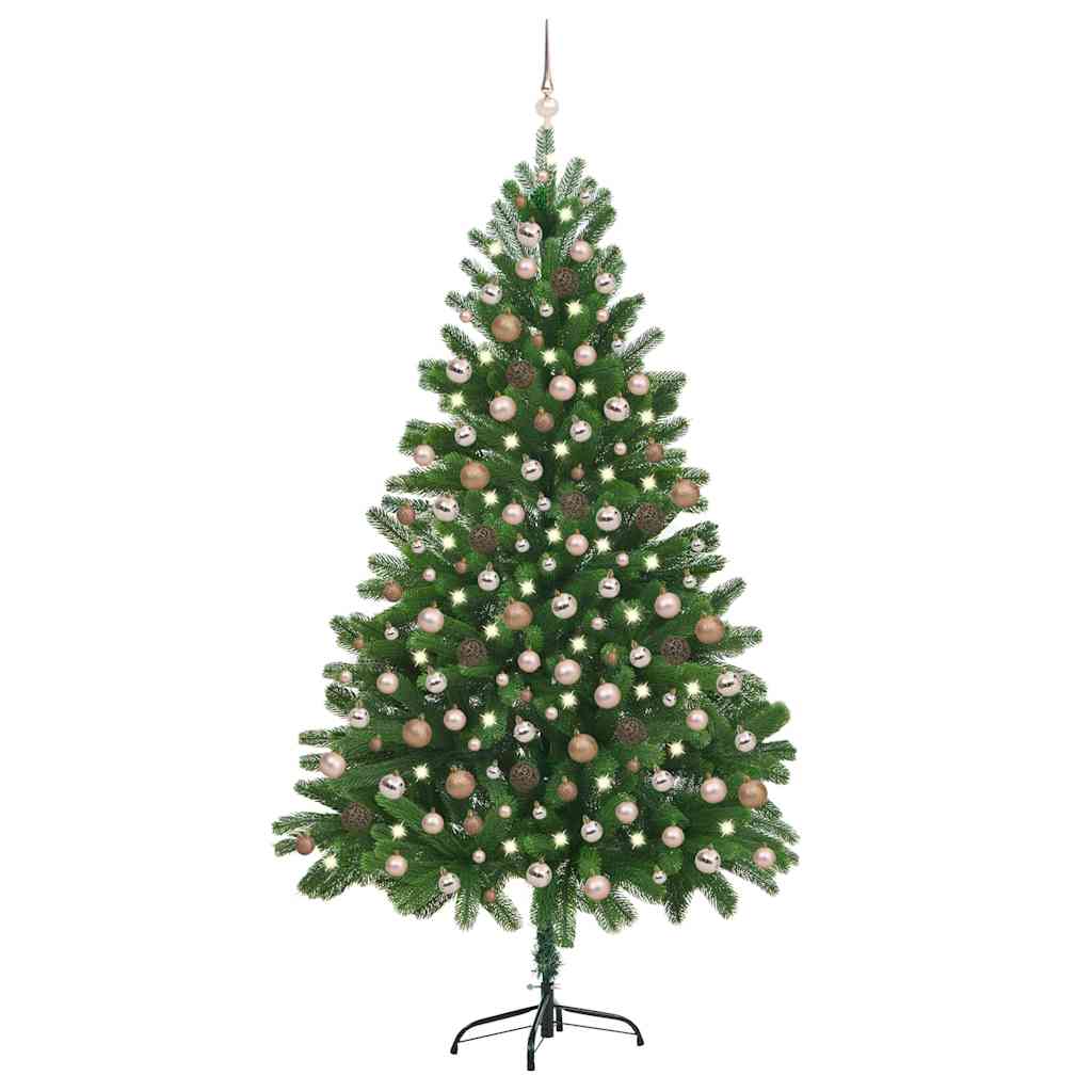 Forhåndsbelyst kunstig juletre med kulesett 210 cm grønn