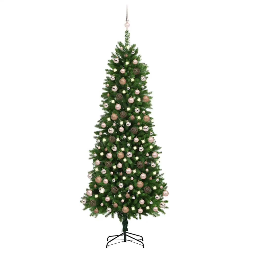 Forhåndsbelyst kunstig juletre med kulesett 240 cm grønn