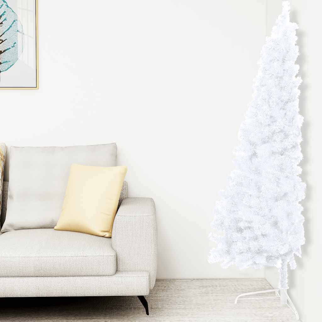 Forhåndsbelyst kunstig halvt juletre med kulesett hvit 150 cm