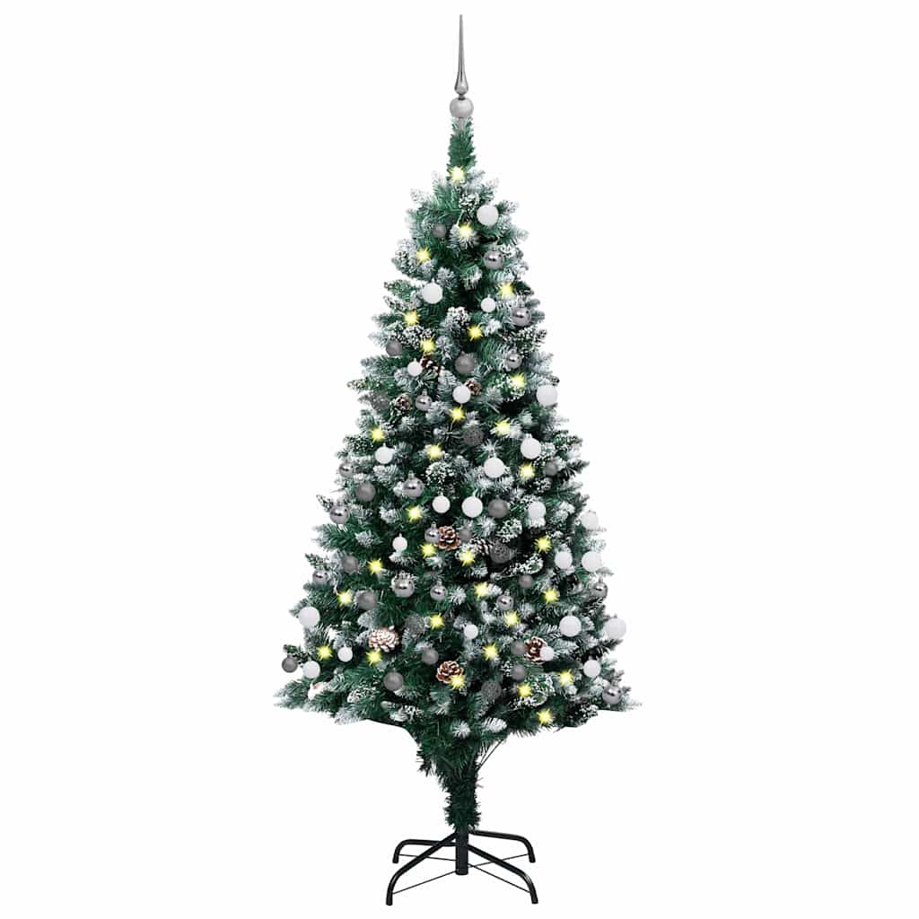Forhåndsbelyst kunstig juletre med kulesett og kongler 180 cm