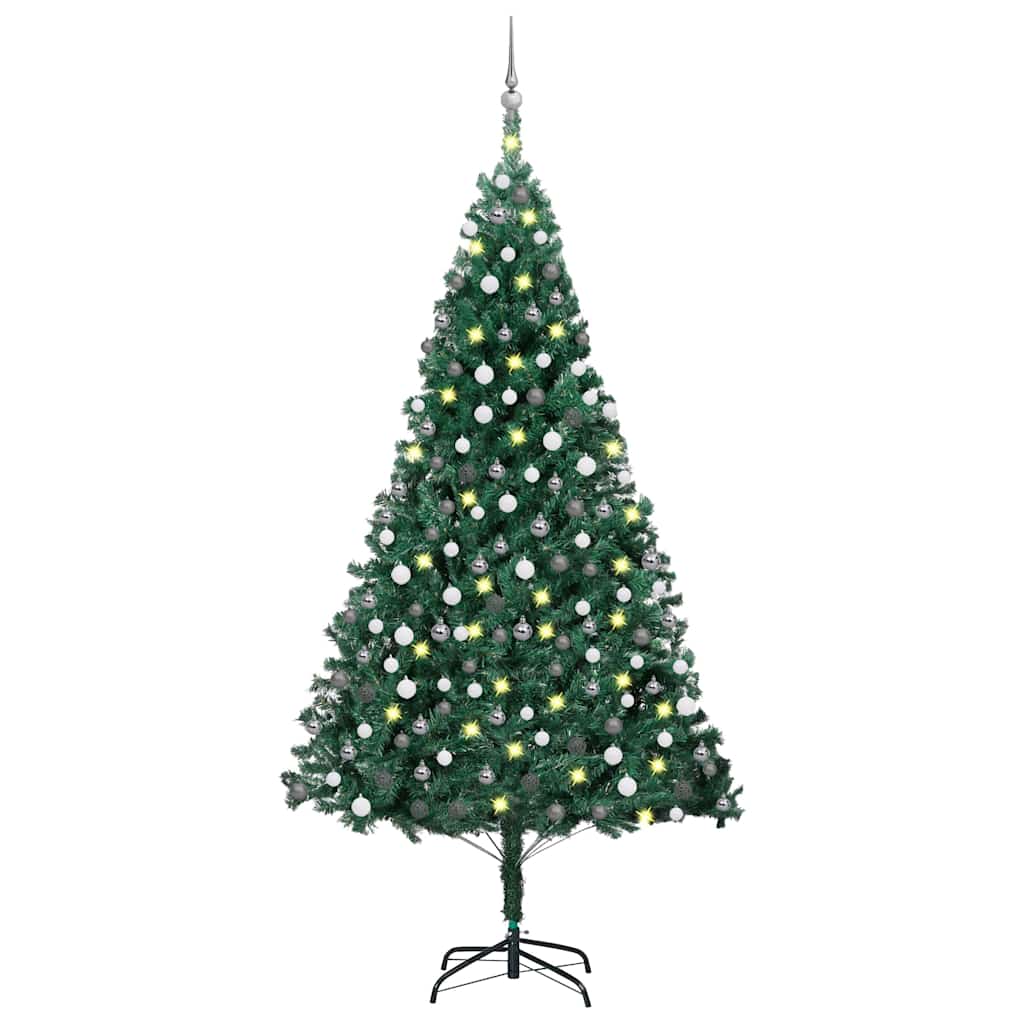 Forhåndsbelyst kunstig juletre med kulesett grønn 240 cm