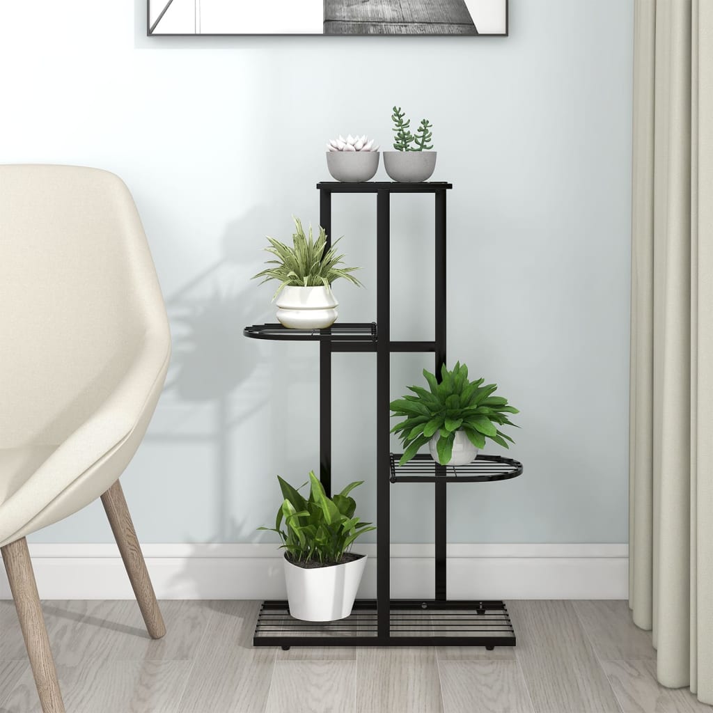 Blomsterstativ med 4 etasjer 43x22x76 cm svart metall