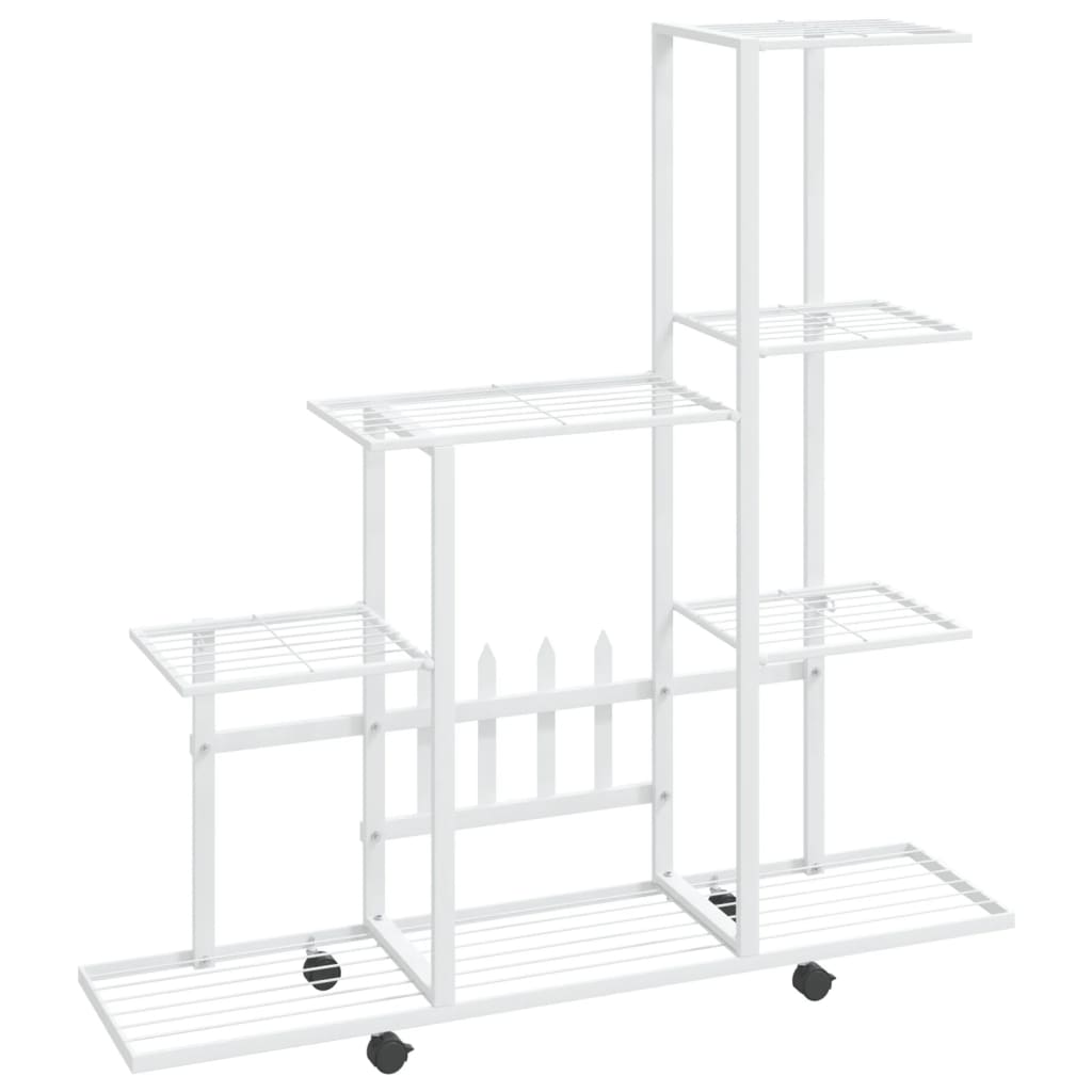 Blomsterstativ med hjul 94,5x25x92,5 cm hvit metall