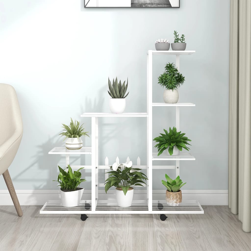 Blomsterstativ med hjul 94,5x25x92,5 cm hvit metall