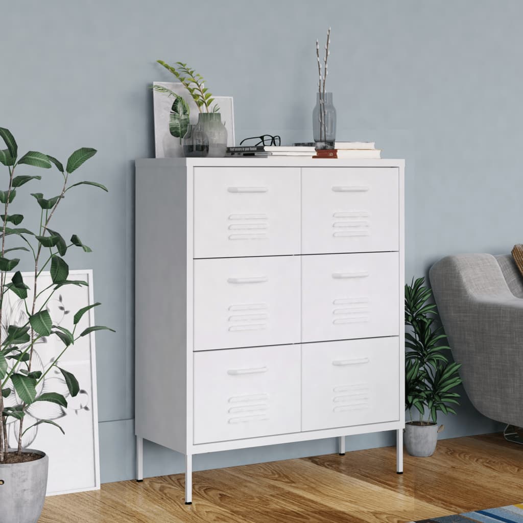 Kommode hvit 80x35x101,5 cm stål