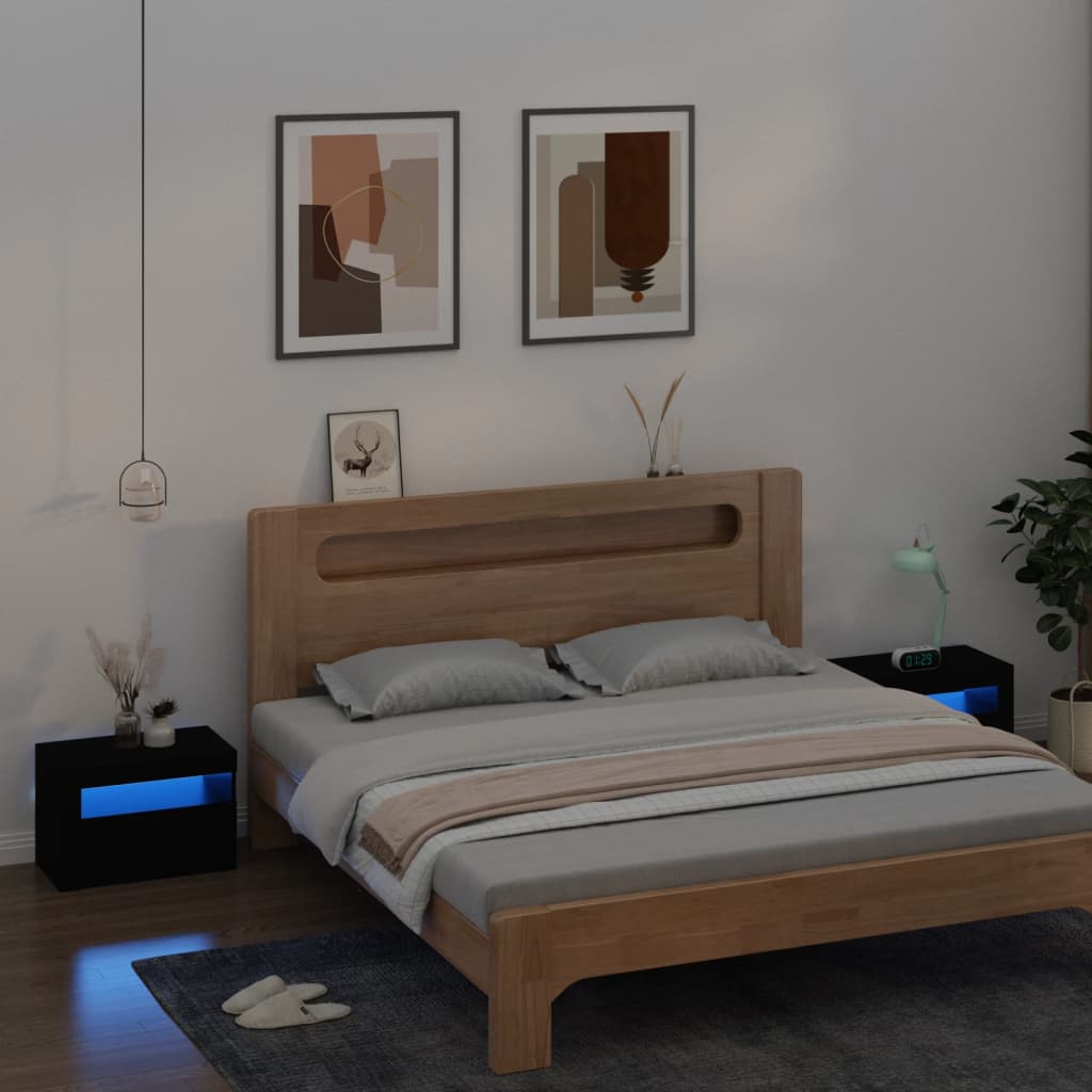 Nattbord med LED 2 stk svart 60x35x40 cm