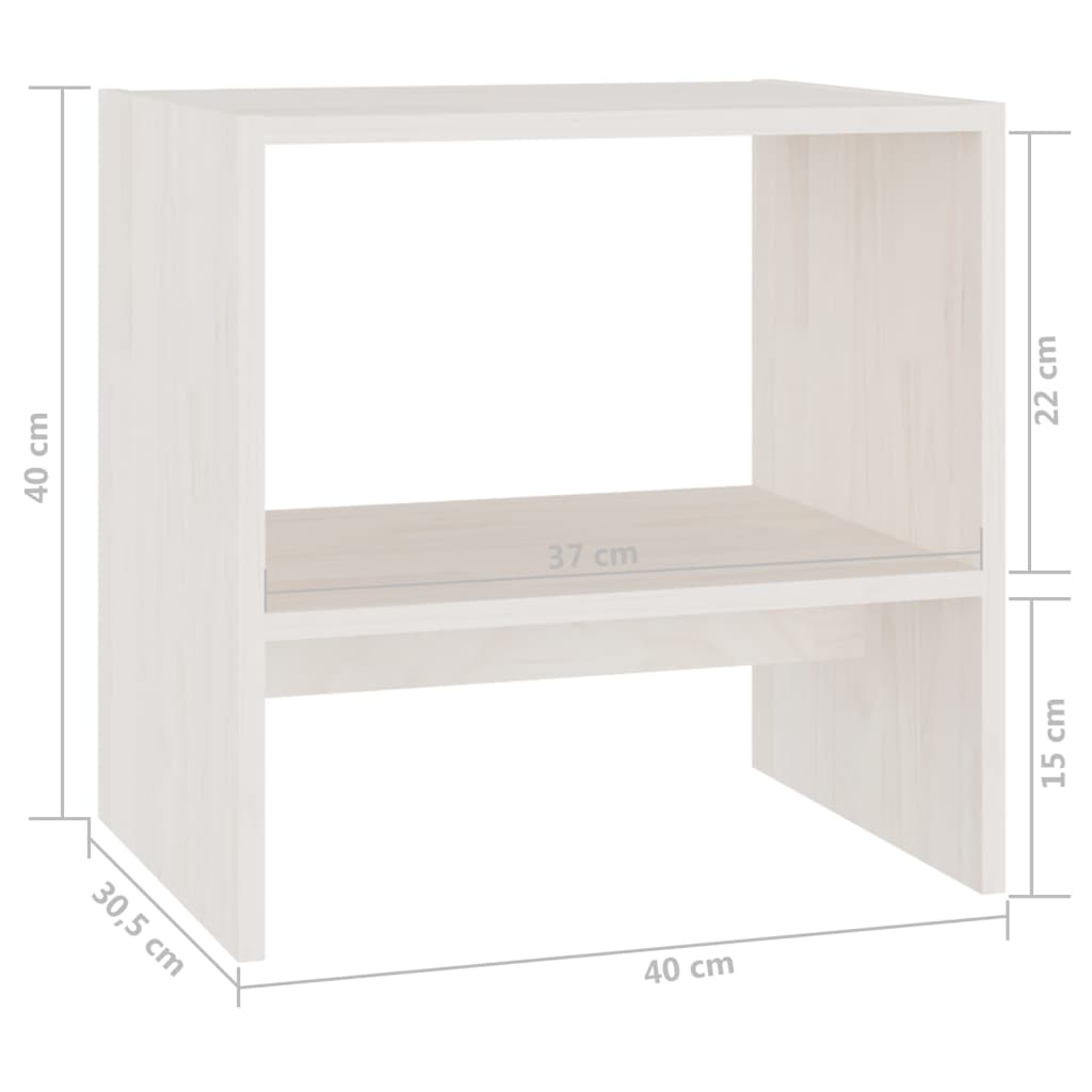 Nattbord 2 stk hvit 40x30,5x40 cm heltre furu