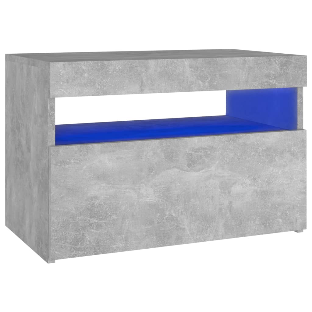 Nattbord & LED-lys betonggrå 60x35x40 cm