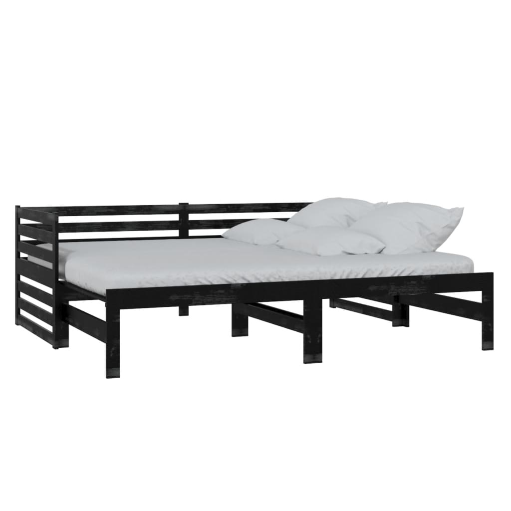 Uttrekkbar sengeramme svart heltre furu 2x(90x200) cm