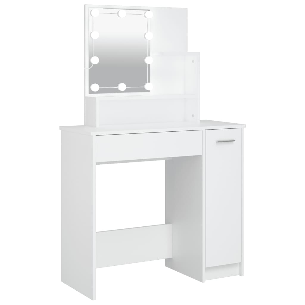 Sminkebord med LED hvit 86,5x35x136 cm