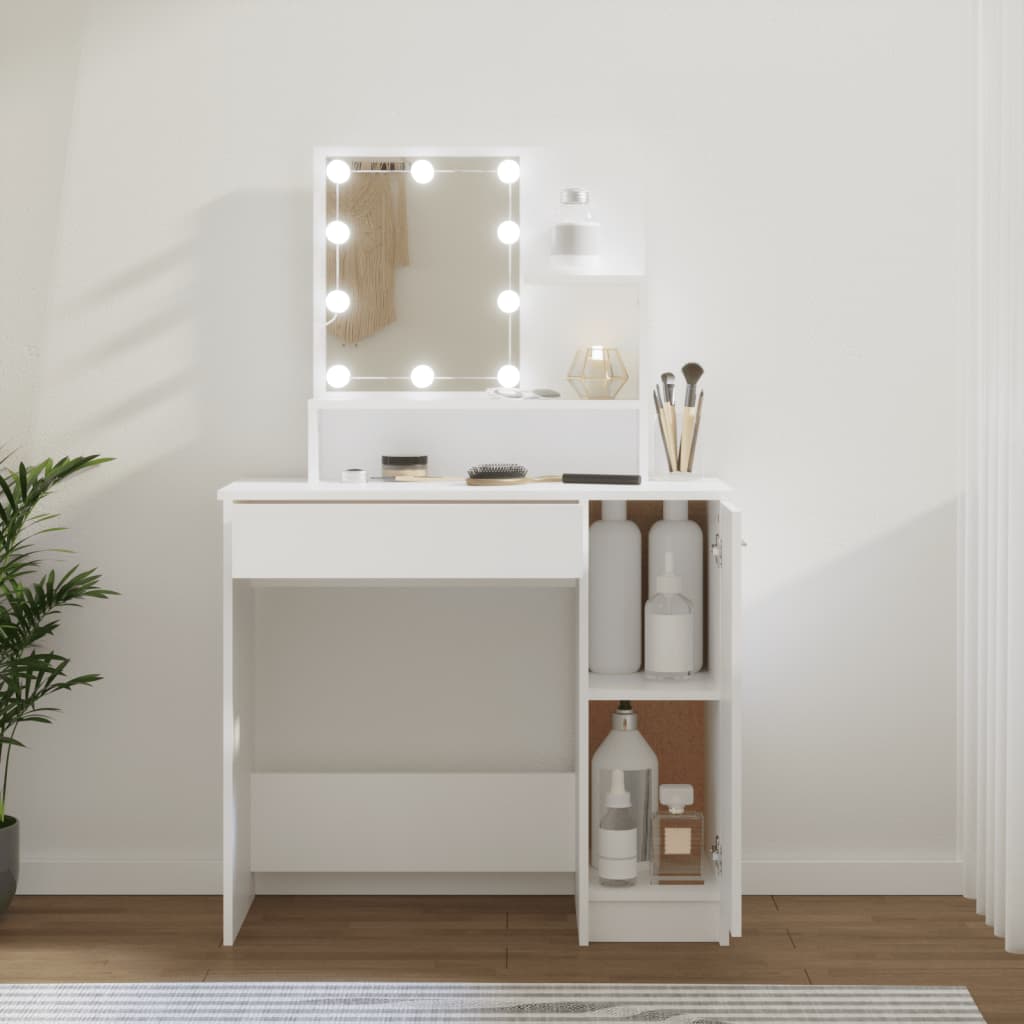 Sminkebord med LED hvit 86,5x35x136 cm