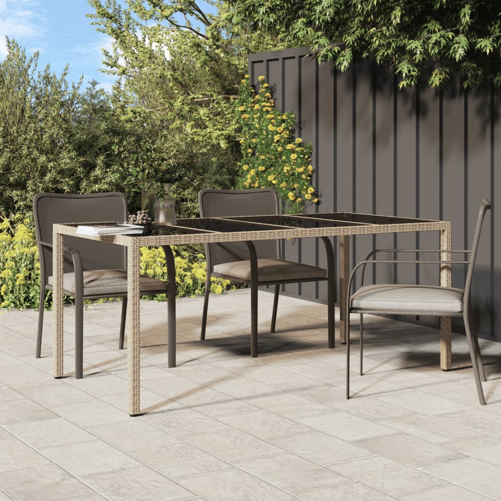 Hagebord 190x90x75 cm herdet glass og polyrotting beige