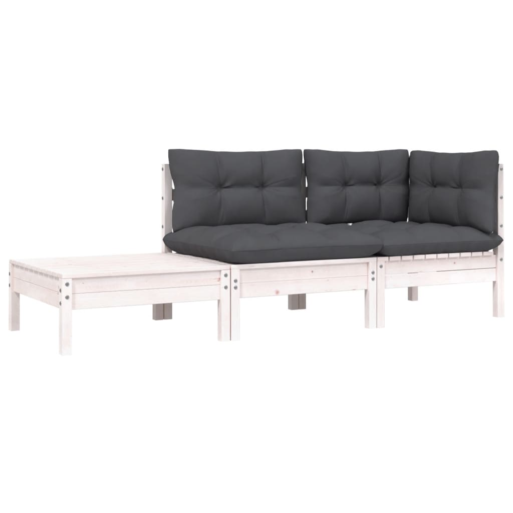 Hagesofagruppe med puter 3 deler hvit heltre furu