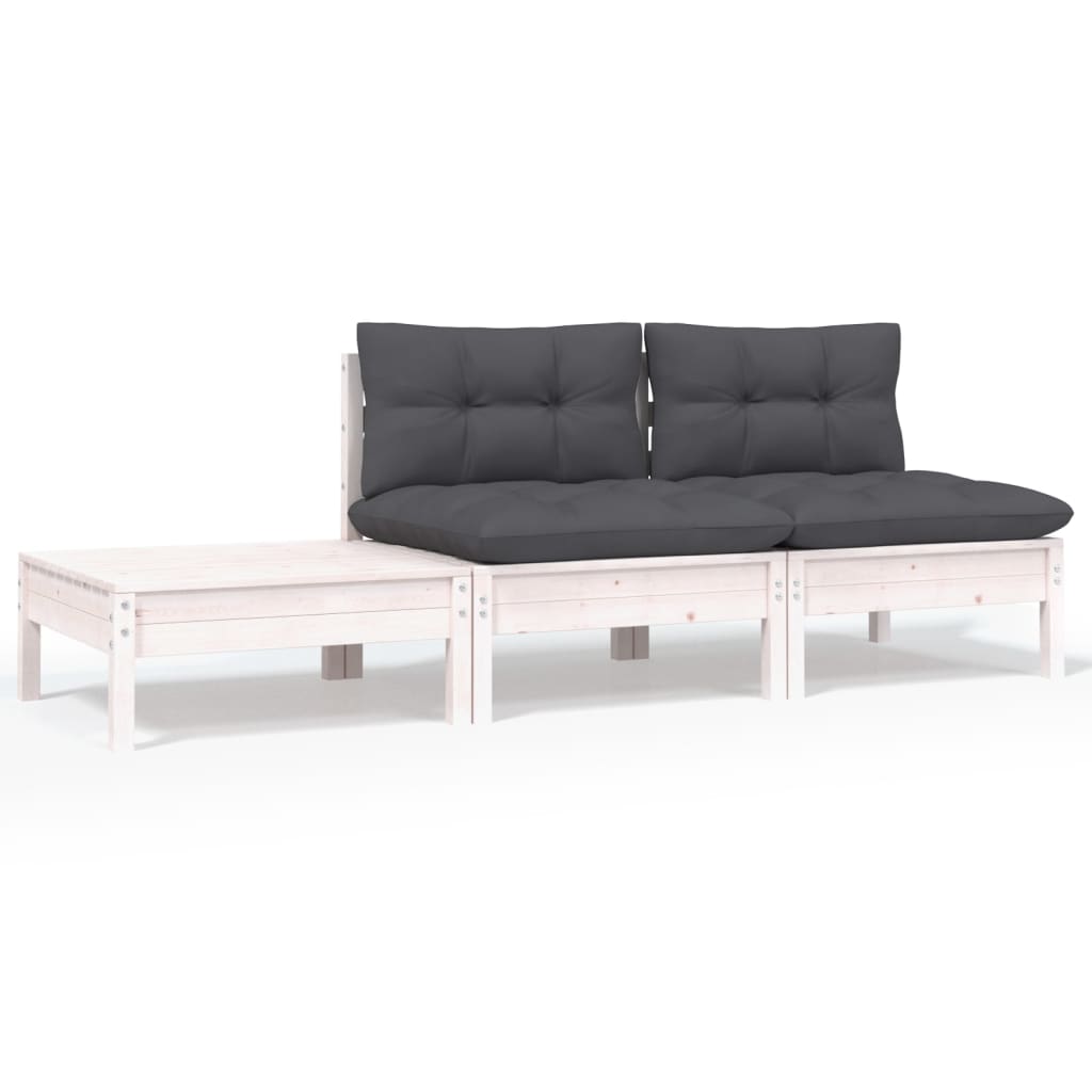 Hagesofagruppe med puter 3 deler hvit heltre furu