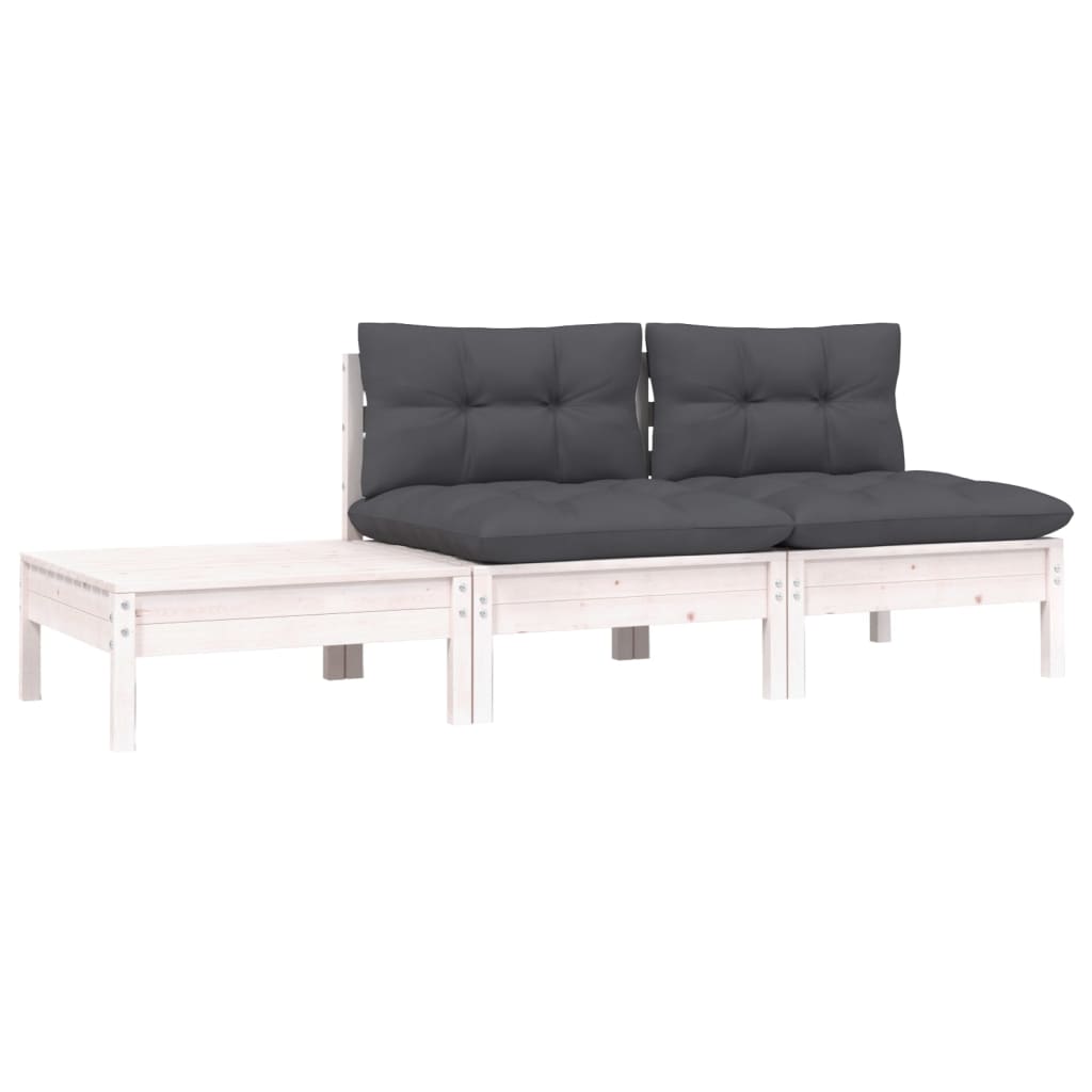 Hagesofagruppe med puter 3 deler hvit heltre furu