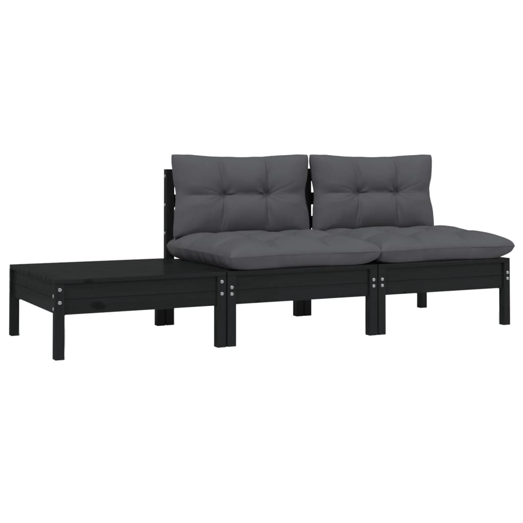 Hagesofagruppe med puter 3 deler svart heltre furu