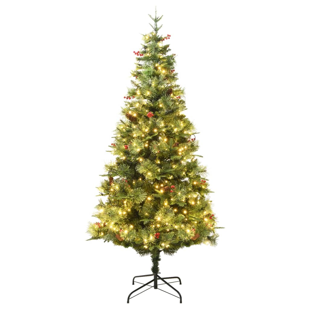 Forhåndsbelyst juletre med kongler grønn 225 cm PVC og PE