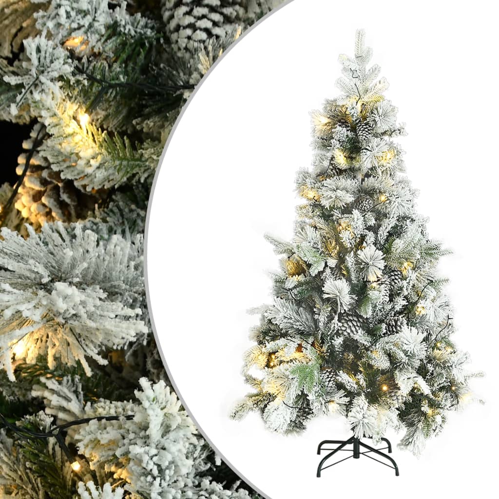 Forhåndsbelyst juletre flokket snø og kongler 195 cm PVC og PE