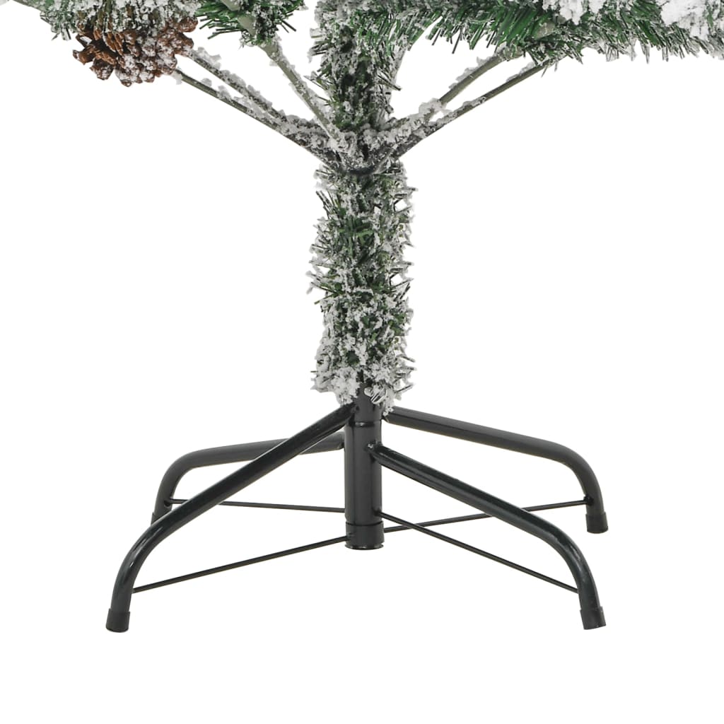 Forhåndsbelyst juletre flokket snø og kongler 195 cm PVC og PE