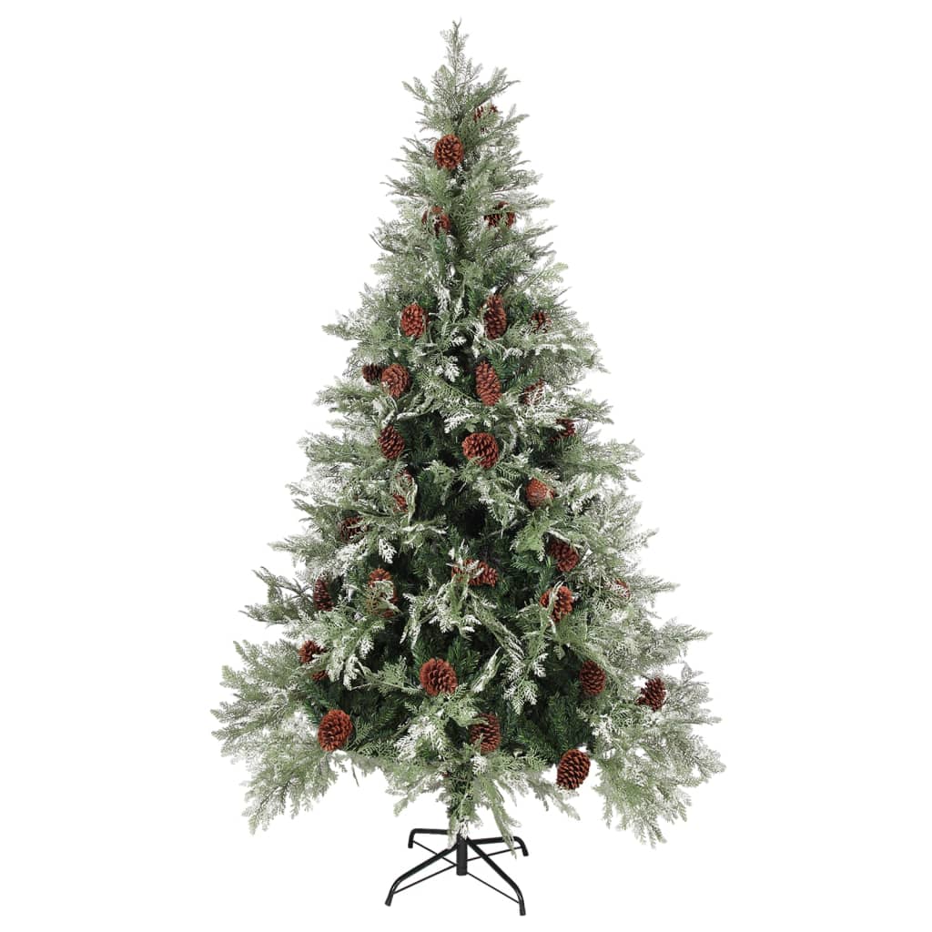 Forhåndsbelyst juletre med kongler grønn og hvit 195 cm PVC PE