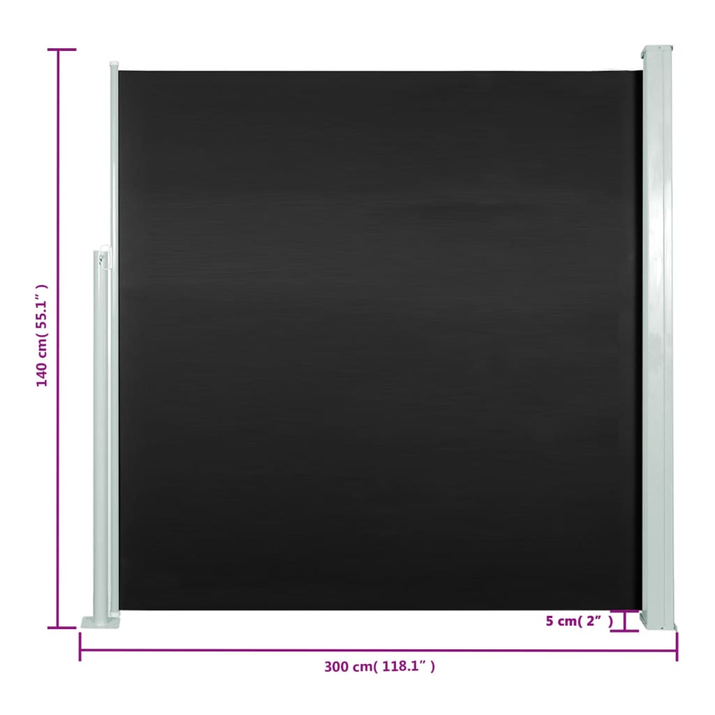 Uttrekkbar sidemarkise 140x300 cm svart