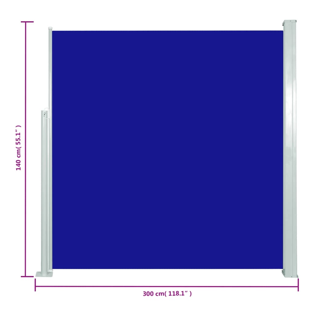 Uttrekkbar sidemarkise 140x300 cm blå