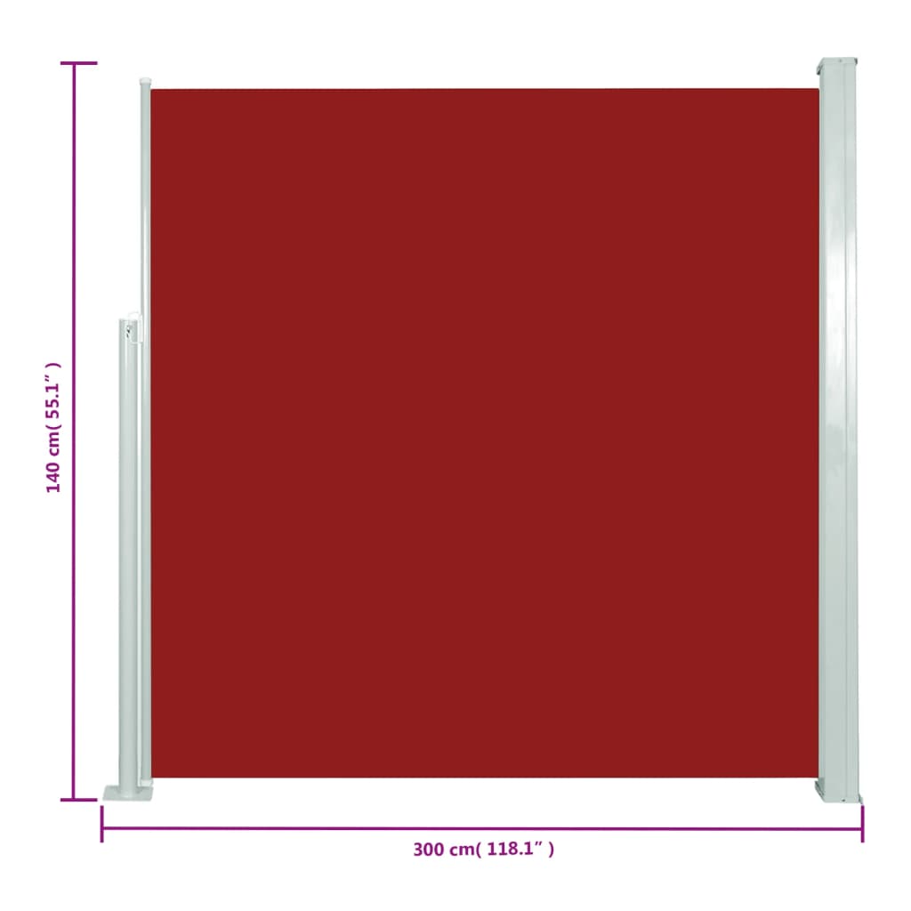Uttrekkbar sidemarkise 140x300 cm rød
