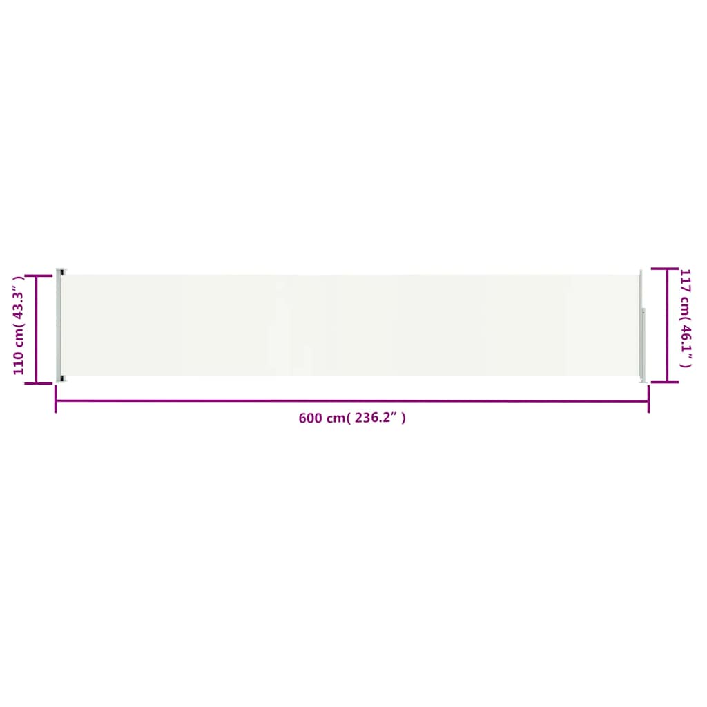 Uttrekkbar sidemarkise 117x600 cm kremhvit