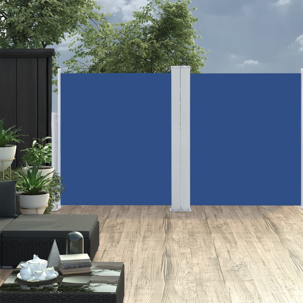 Uttrekkbar sidemarkise blå 160x600 cm