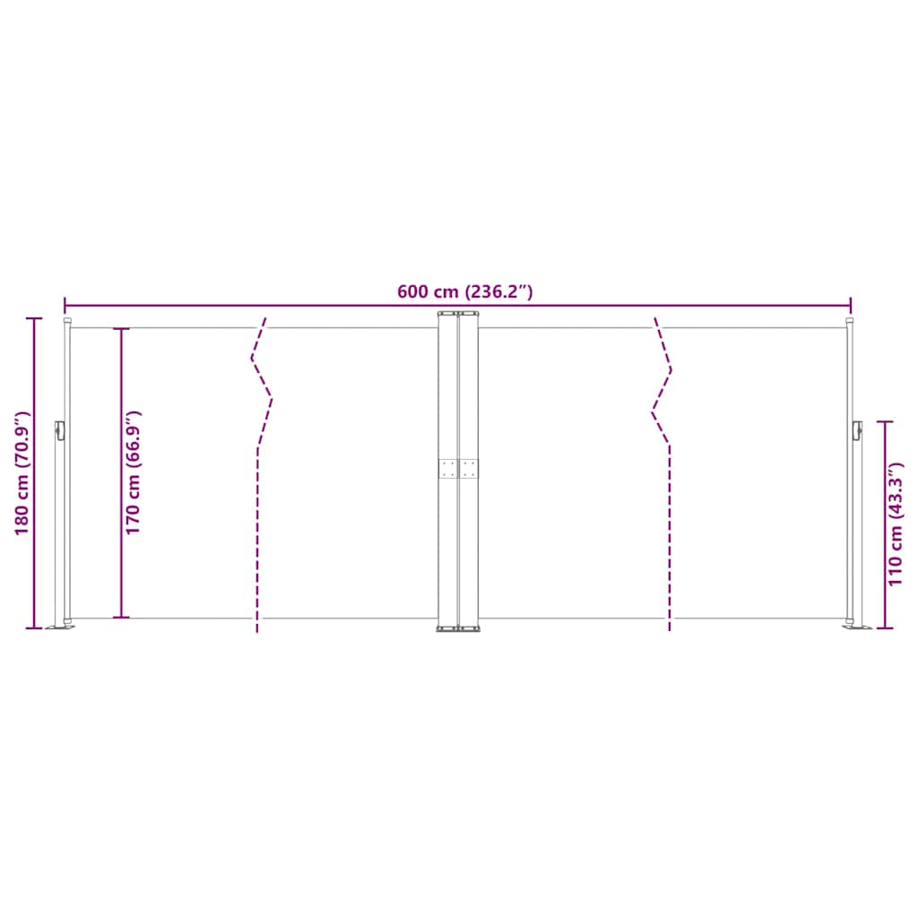 Uttrekkbar sidemarkise 180x600 cm rød