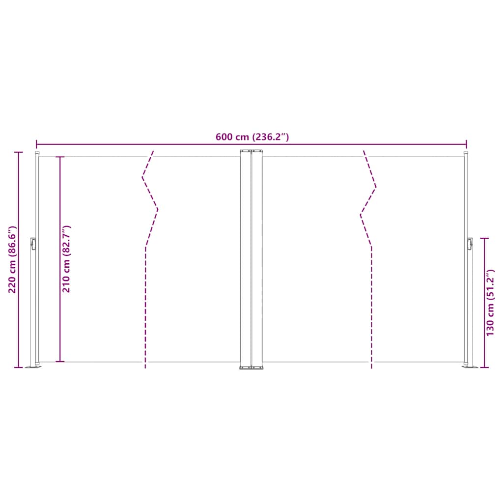 Uttrekkbar sidemarkise 200x600 cm kremhvit