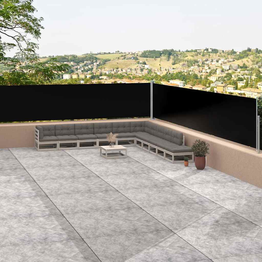 Uttrekkbar sidemarkise svart 117x1200 cm