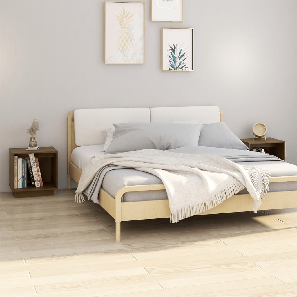 Nattbord 2 stk honningbrun 40x30x40 cm heltre furu