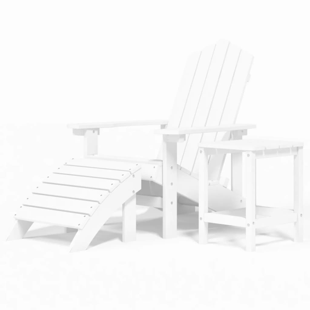 Adirondack hagestol med fotstøtte og bord HDPE hvit