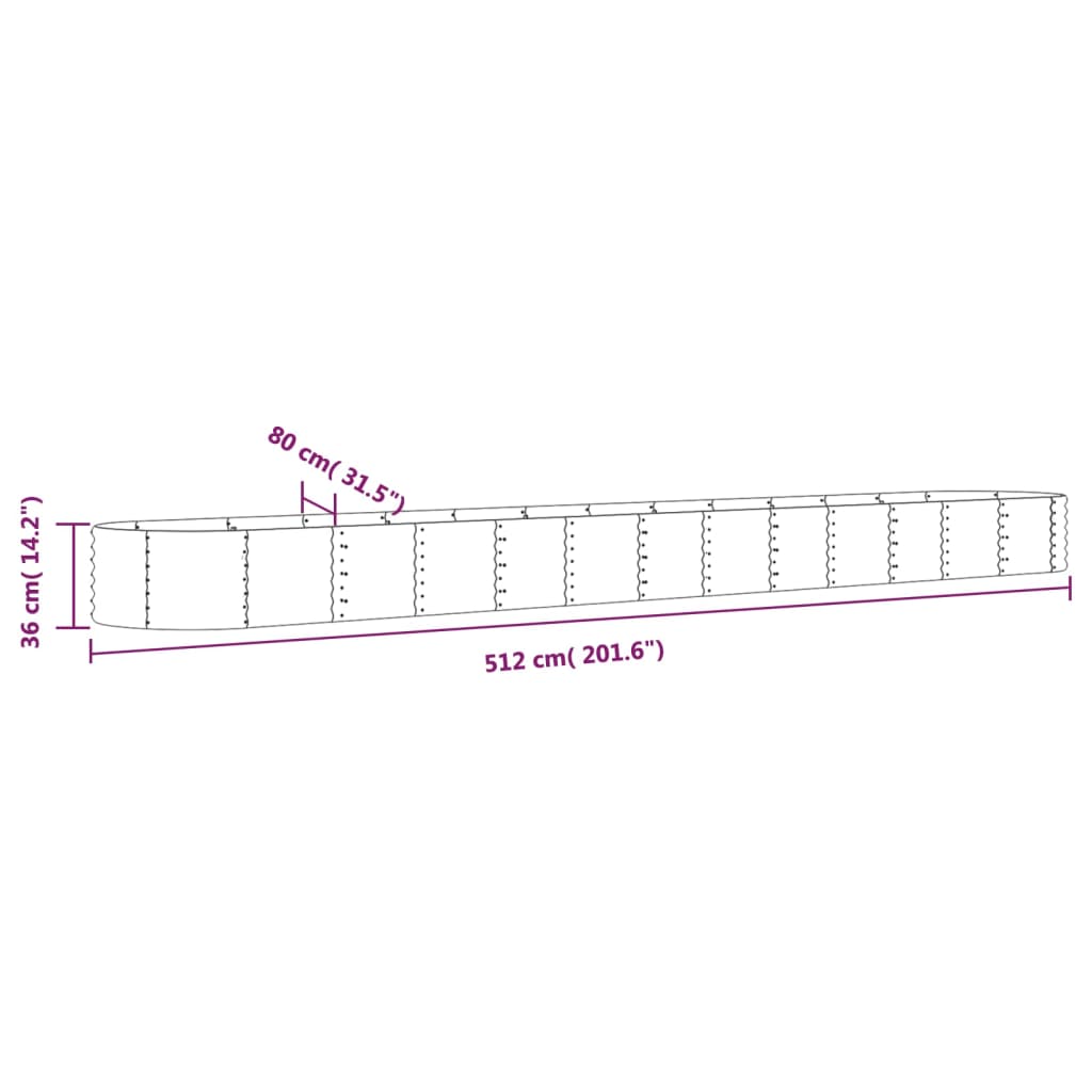 Høybed pulverlakkert stål 512x80x36 cm brun