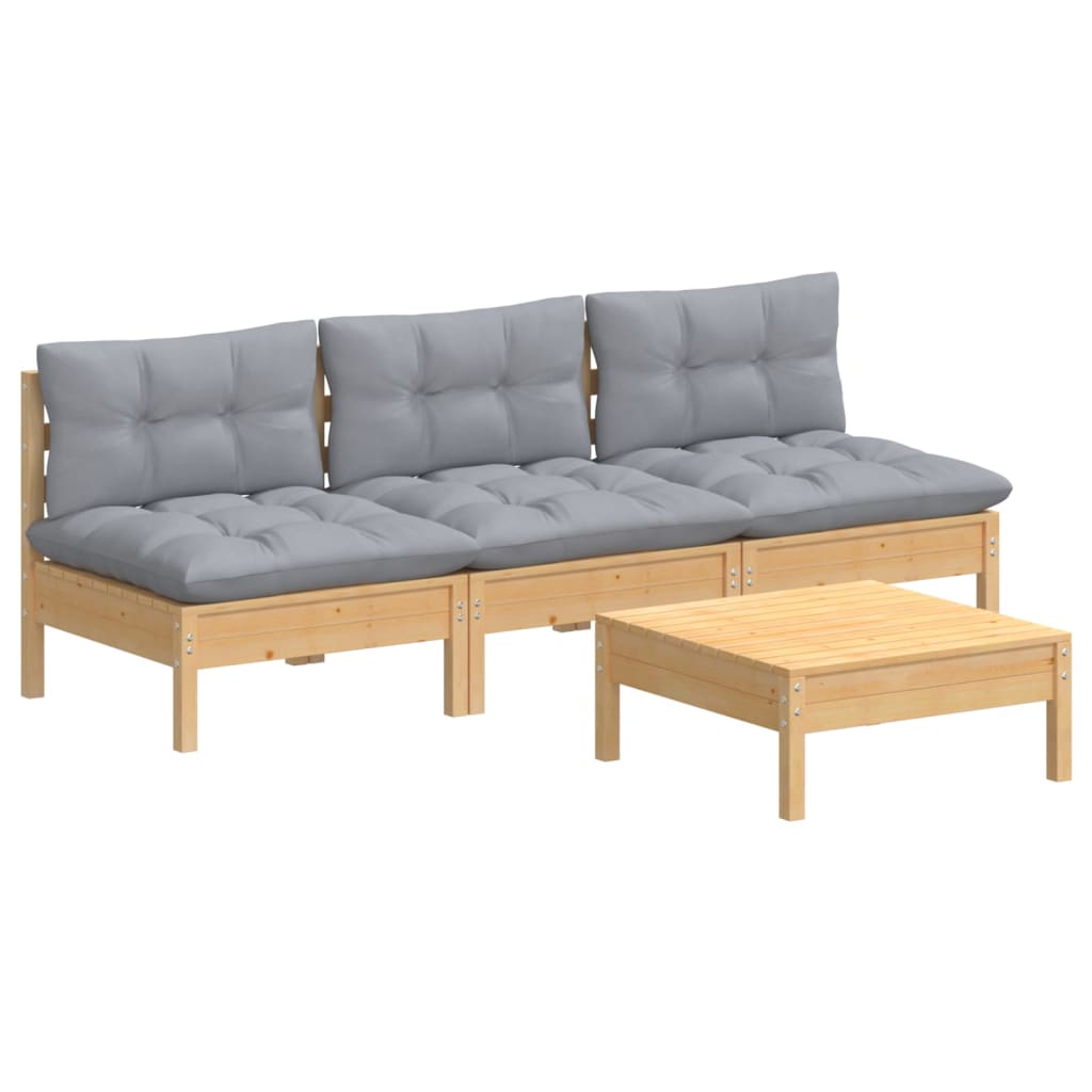 Hagesofagruppe med grå puter 4 deler furu